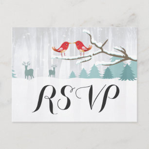 Chic Snow Wonderland Bird Deer Winter Wedding RSVP Uitnodiging Briefkaart