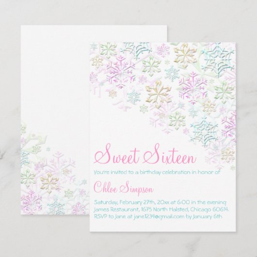 Chic Snowflake Sweet16 Uitnodiging (Voorkant / Achterkant)