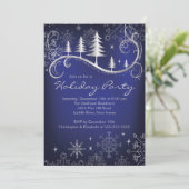 Chic Snowflakes Christmas Trees Holiday Party Kaart (Staand voorkant)