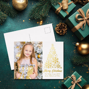 Chic Snowflakes Kerstboom Familie Foto Goud Folie Feestdagen Briefkaart