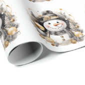 Chic Snowman: Black and Gold Holiday Charm Cadeaupapier (Rol Hoek)