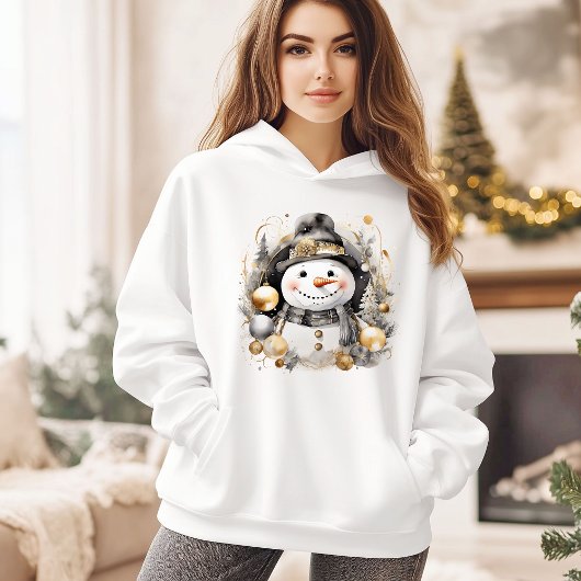 Chic Snowman: Black and Gold Holiday Charm Hoodie