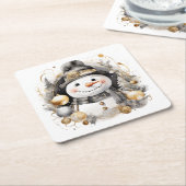 Chic Snowman: Black and Gold Holiday Charm Kartonnen Onderzetters (Schuin)