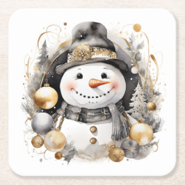 Chic Snowman: Black and Gold Holiday Charm Kartonnen Onderzetters