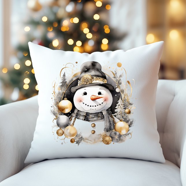 Chic Snowman: Black and Gold Holiday Charm Kussen (Creator heeft geüpload)