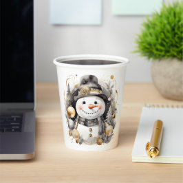 Chic Snowman: Black and Gold Holiday Charm Papieren Bekers