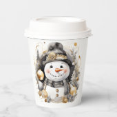 Chic Snowman: Black and Gold Holiday Charm Papieren Bekers (Voorkant)