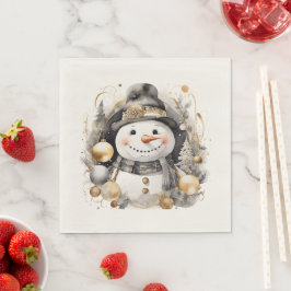 Chic Snowman: Black and Gold Holiday Charm Servet