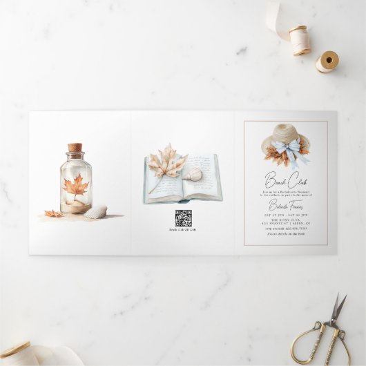 Chic Social Beach Club Autumn Bachelorette Weekend Drieluik Uitnodiging (Buitenkant)