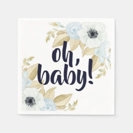 Chic Soft Blue en White Floral Baby shower Servet