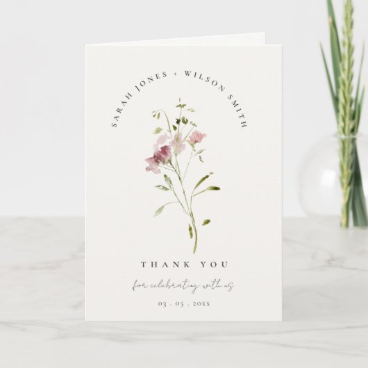 Chic Soft Blush Meadow Waterverf Floral Wedding Bedankkaart (Voorkant)