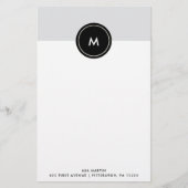 Chic Soft Grijs en Zwart | Monogram Briefpapier (Voorkant)