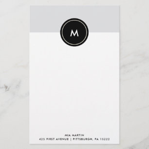 Chic Soft Grijs en Zwart   Monogram Briefpapier