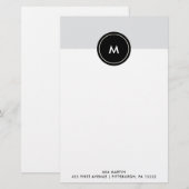 Chic Soft Grijs en Zwart | Monogram Briefpapier (Voorkant / Achterkant)