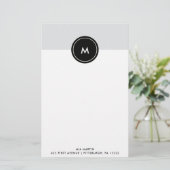 Chic Soft Grijs en Zwart | Monogram Briefpapier (Staand voorkant)