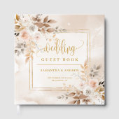 Chic Soft Pastel Herfst Bloemen Gouden Boho Huweli Gastenboek (Voorkant)