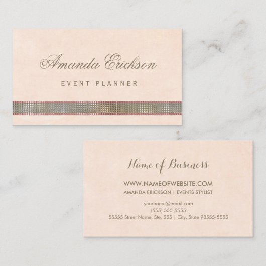 Chic Soft Peach FAUX Sequin Shimmer Event Planner Visitekaartje (Voorkant / Achterkant)