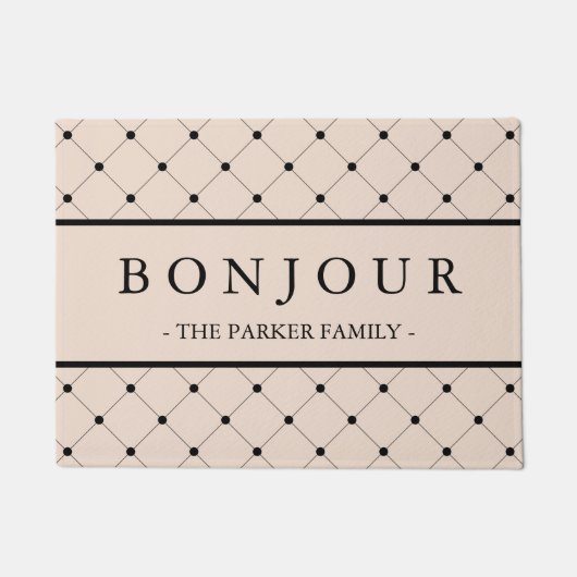 Chic Soft Pink Bonjour met zwart gebotteerd patroo Deurmat (Voorkant)