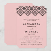 Chic Soft Pink en Black Wedding Eastern Pattern Kaart (Voorkant / Achterkant)