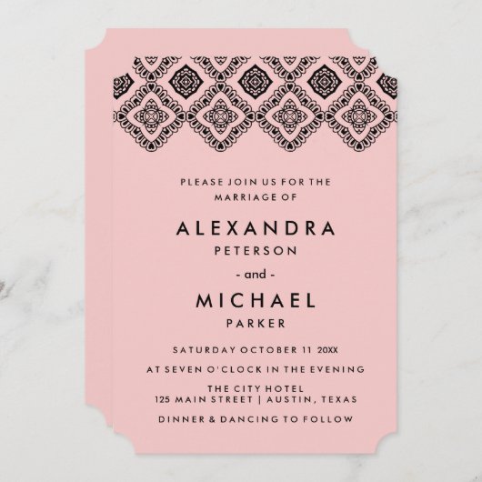 Chic Soft Pink en Black Wedding Eastern Pattern Kaart (Voorkant / Achterkant)