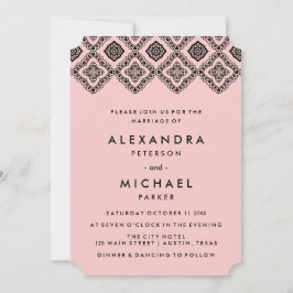 Chic Soft Pink en Black Wedding Eastern Pattern Kaart