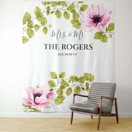 Chic Soft Pink Floral Foto wand Backdrop Weddensch Wandkleed (In situ)