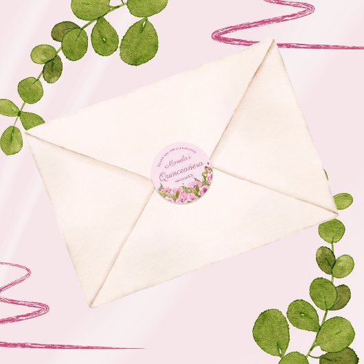 Chic Soft Pink Poppies Quinceañera Hartelijk dank Ronde Sticker