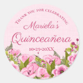 Chic Soft Pink Poppies Quinceañera Hartelijk dank Ronde Sticker (Voorkant)