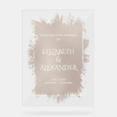 Chic Soft Taupe Splash Wedding Welkom Acryl Bord (Voorkant)