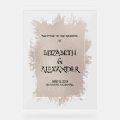 Chic Soft Taupe Splash Wedding Welkom Acryl Bord (Voorkant)