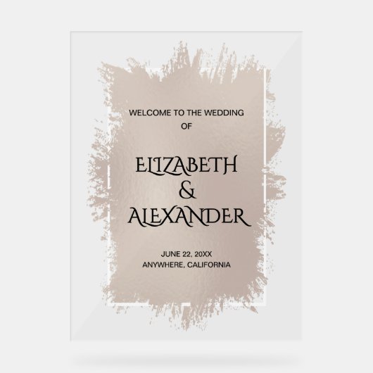 Chic Soft Taupe Splash Wedding Welkom Acryl Bord (Voorkant)