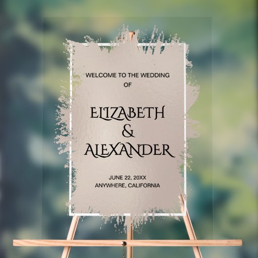 Chic Soft Taupe Splash Wedding Welkom Acryl Bord (Neutraal)