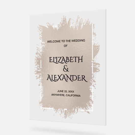 Chic Soft Taupe Splash Wedding Welkom Acryl Bord (Hoek)