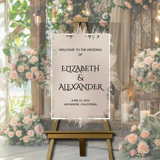 Chic Soft Taupe Splash Wedding Welkom Acryl Bord