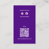 Chic Solid Indigo Paarse Monogram QR Code Sociaal Visitekaartje (Achterkant)