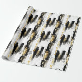 Chic Sophisticated Black and Gold Stroke Abstract Cadeaupapier (Uitgerold)