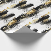 Chic Sophisticated Black and Gold Stroke Abstract Cadeaupapier (Hoek)