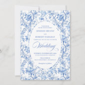 Chic Sophisticated Navy Toile Rose Classic Wedding Kaart (Voorkant)