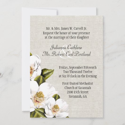 Chic Southern Belle Magnolias Wedding Invitation Kaart (Voorkant)