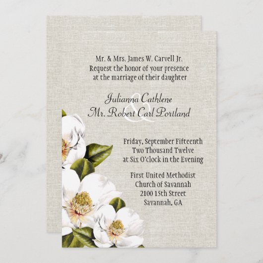 Chic Southern Belle Magnolias Wedding Invitation Kaart (Voorkant / Achterkant)