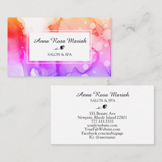 *~* Chic Spa & Salon Bold Abstracte Waterverf Visitekaartje (Voorkant / Achterkant)