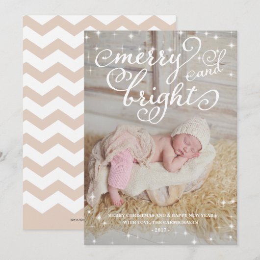 Chic Sparking Merry & Bright Feestdagen Fotokaart Feestdagenkaart (Voorkant / Achterkant)