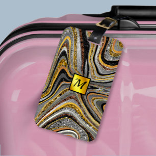 Chic Sparkle Glitter marble art grijs goudmonogram Bagagelabel