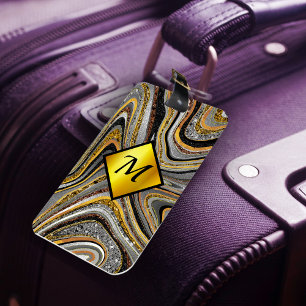 Chic Sparkle Glitter marble art grijs goudmonogram Bagagelabel