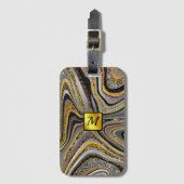 Chic Sparkle Glitter marble art grijs goudmonogram Bagagelabel (Voorkant (verticaal))