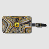 Chic Sparkle Glitter marble art grijs goudmonogram Bagagelabel (Voorkant (horizontaal))
