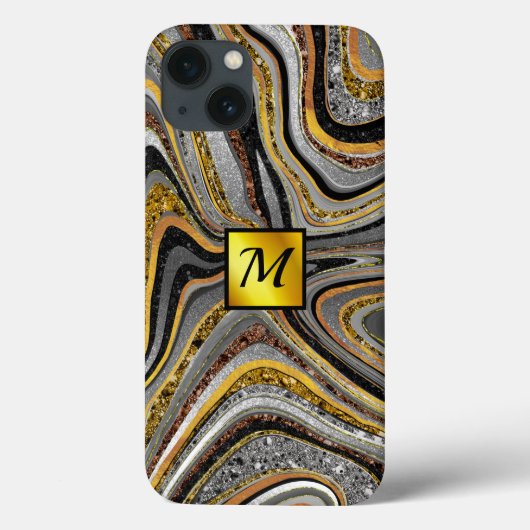 Chic Sparkle Glitter marble art grijs goudmonogram Case-Mate iPhone Case (Achterkant)