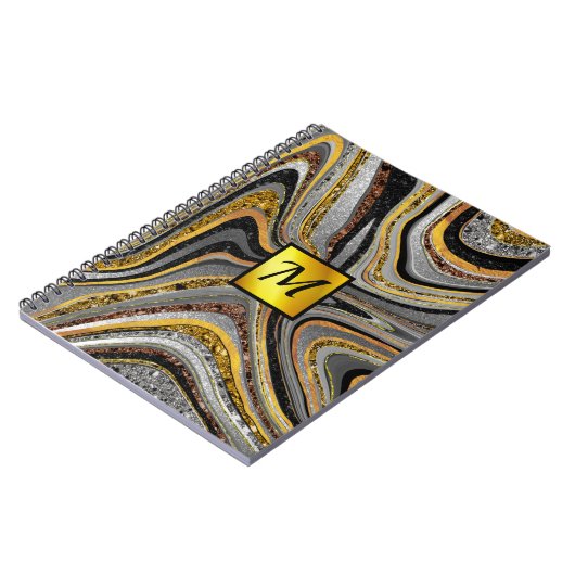 Chic Sparkle Glitter marble art grijs goudmonogram Notitieboek (Linkerzijde)