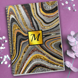 Chic Sparkle Glitter marble art grijs goudmonogram Notitieboek