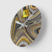 Chic Sparkle Glitter marble art grijs goudmonogram Ronde Klok (Hoek)